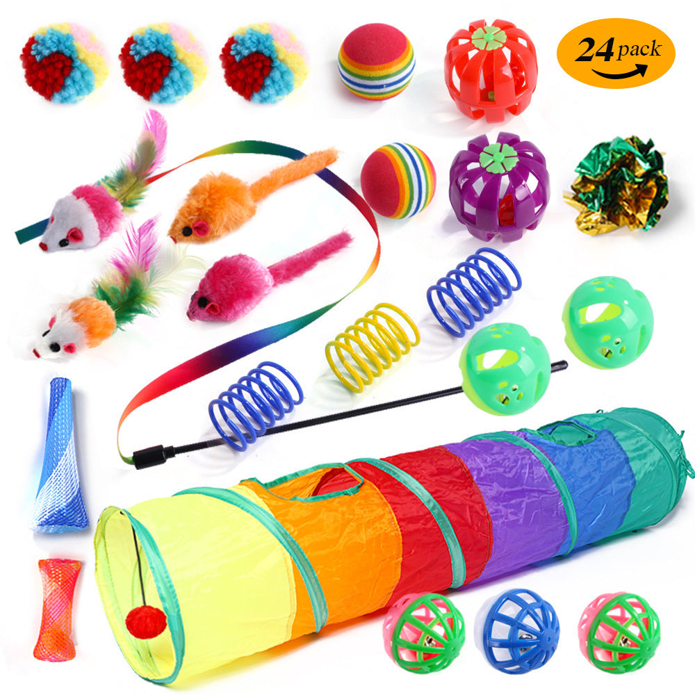 Interactive Cat Toy Set – Tunnel, Feather Wand, Plush Mouse & Sound Toys for Indoor Cats