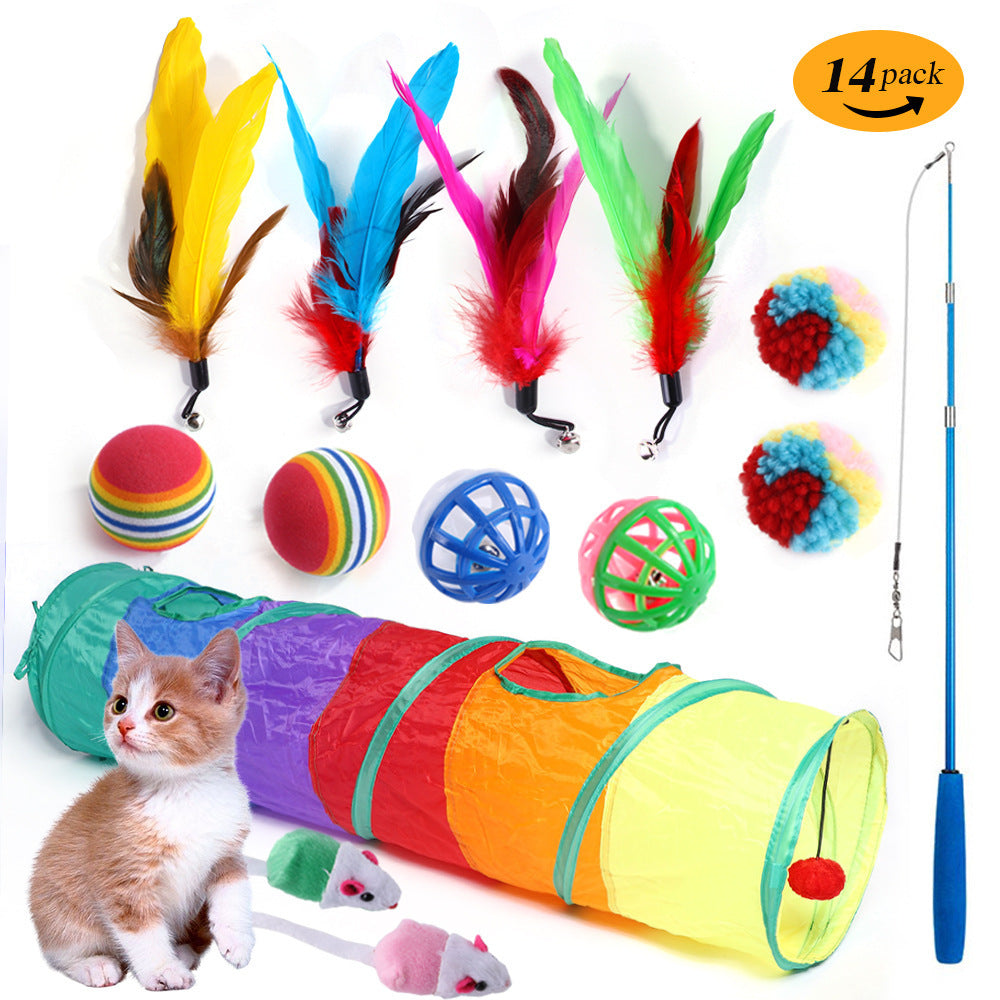 Interactive Cat Toy Set – Tunnel, Feather Wand, Plush Mouse & Sound Toys for Indoor Cats