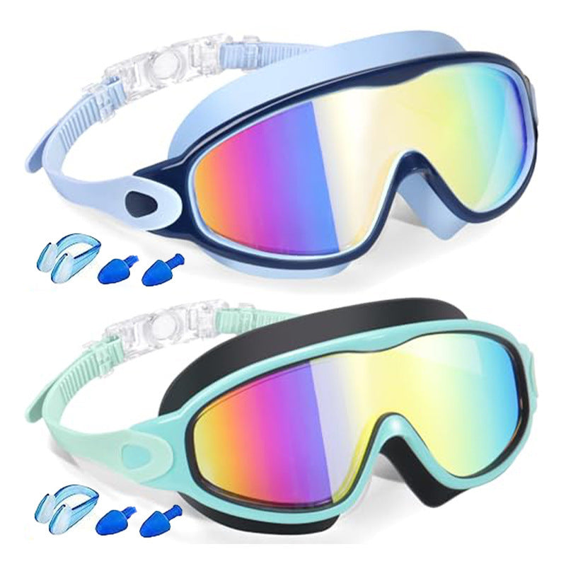 Kids Swimming Goggles with Earplugs & Nose Clip | Anti-Fog HD Large Frame