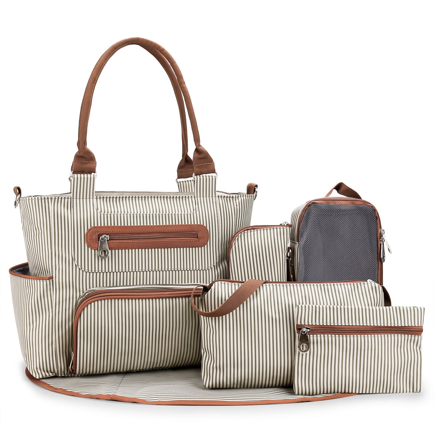 Large Capacity Mommy Diaper Bag Set – Multifunctional Handbag with Stroller Hook, Bottle Bag & Changing Pad | 6 Colors