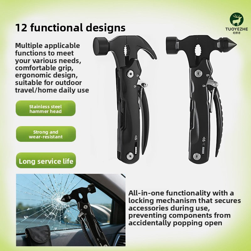 KAWELL Multi-Function Folding Tool Pliers – Stainless Steel Camping Hammer with Window Breaker & Life Cone