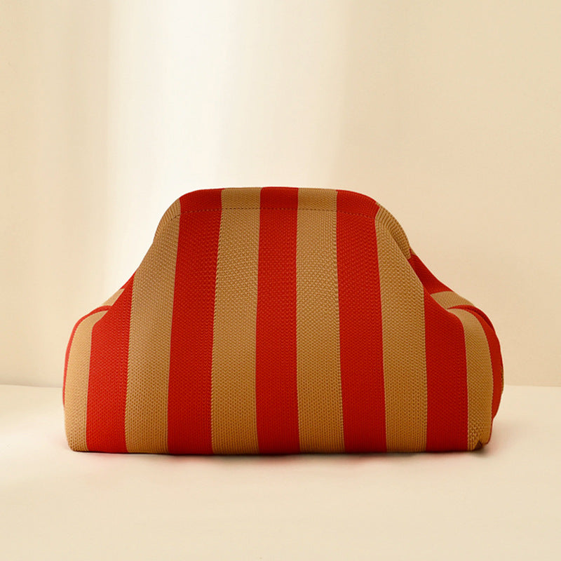 Striped Knitted Clutch Bag | Large Capacity Portable Cosmetic & Beach Bag for Women