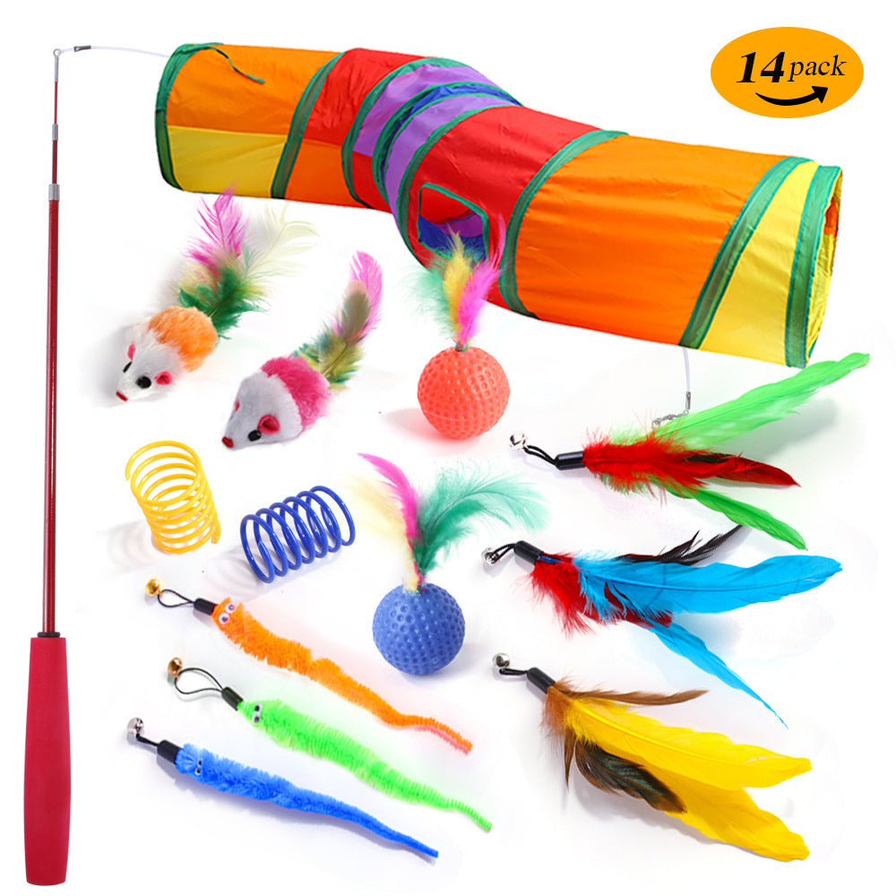 Interactive Cat Toy Set – Tunnel, Feather Wand, Plush Mouse & Sound Toys for Indoor Cats