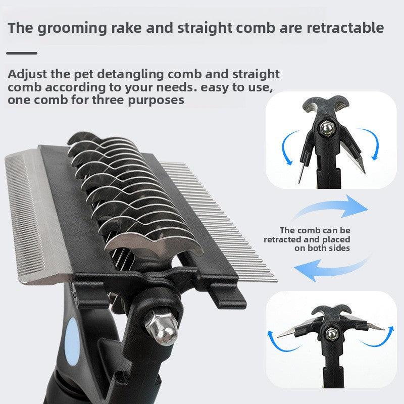 3-in-1 Pet Dematting Comb for Dogs & Cats – Deshedding Slicker Brush with Knot Remover
