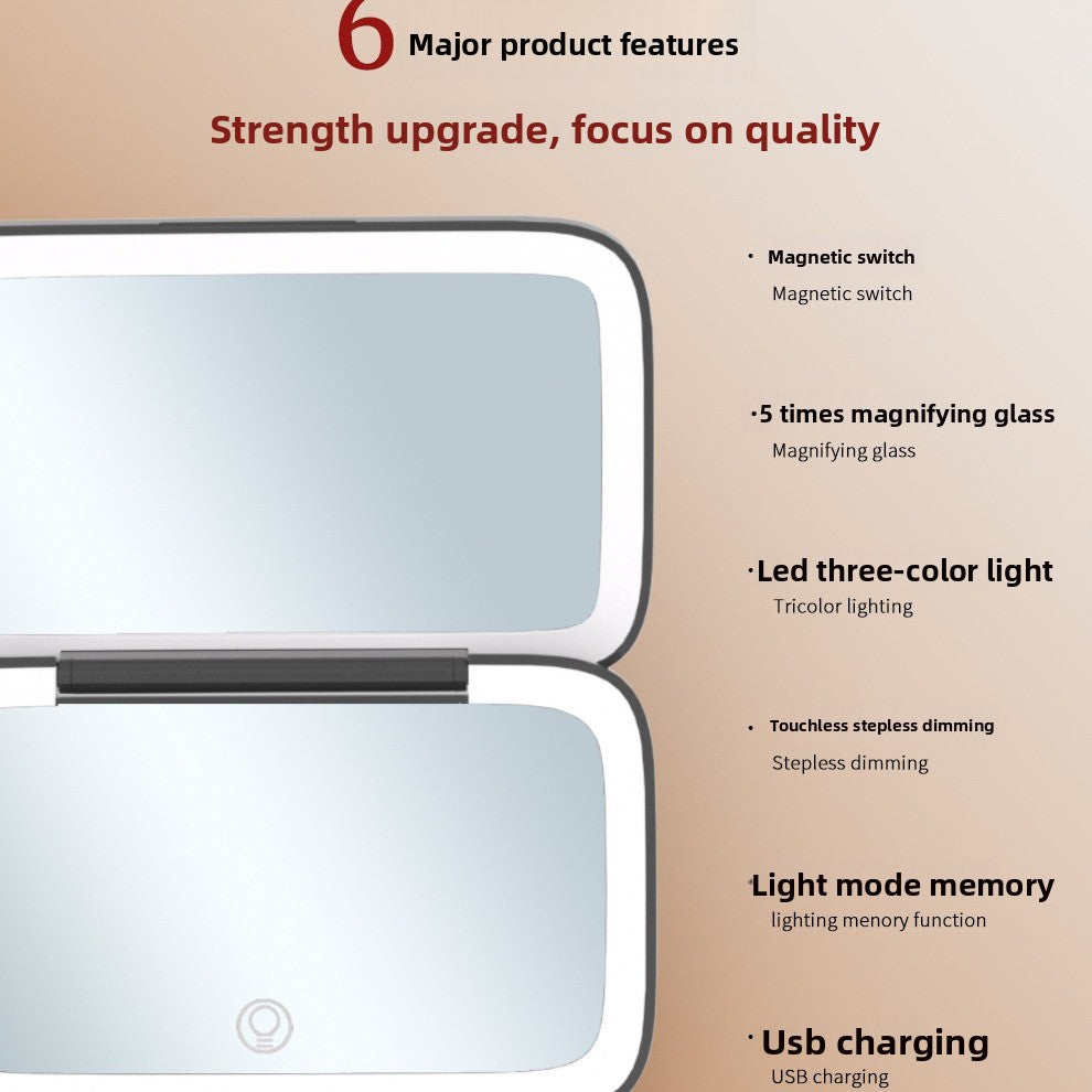 LED Handheld Vanity Mirror – Portable 3-Color Lighting, Single & Double Sided Makeup Mirror
