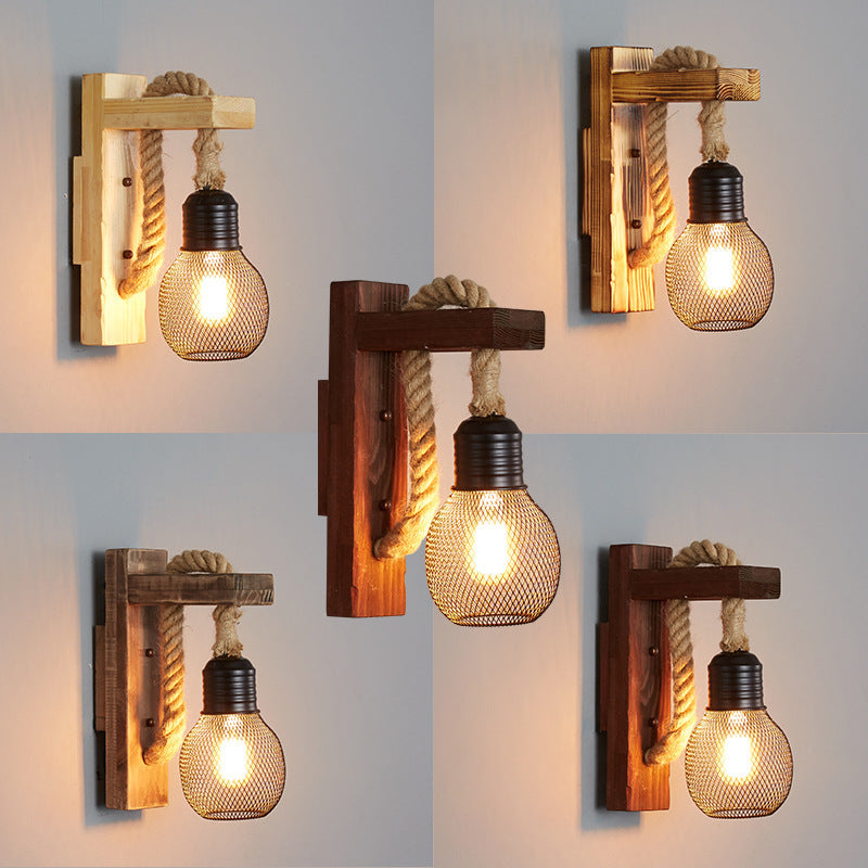 Rustic Wood LED Wall Sconce | Industrial Vintage Wall Lamp for Cafe, Bar, Restaurant & Bedroom