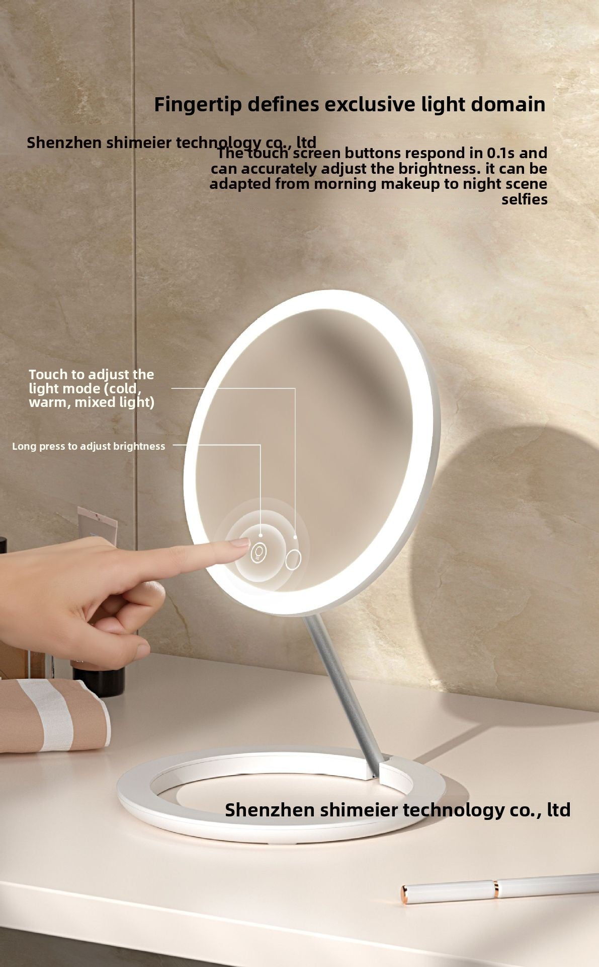 Folding Travel LED Makeup Mirror with Lights — Portable Compact Vanity Mirror (MR-L1051C)