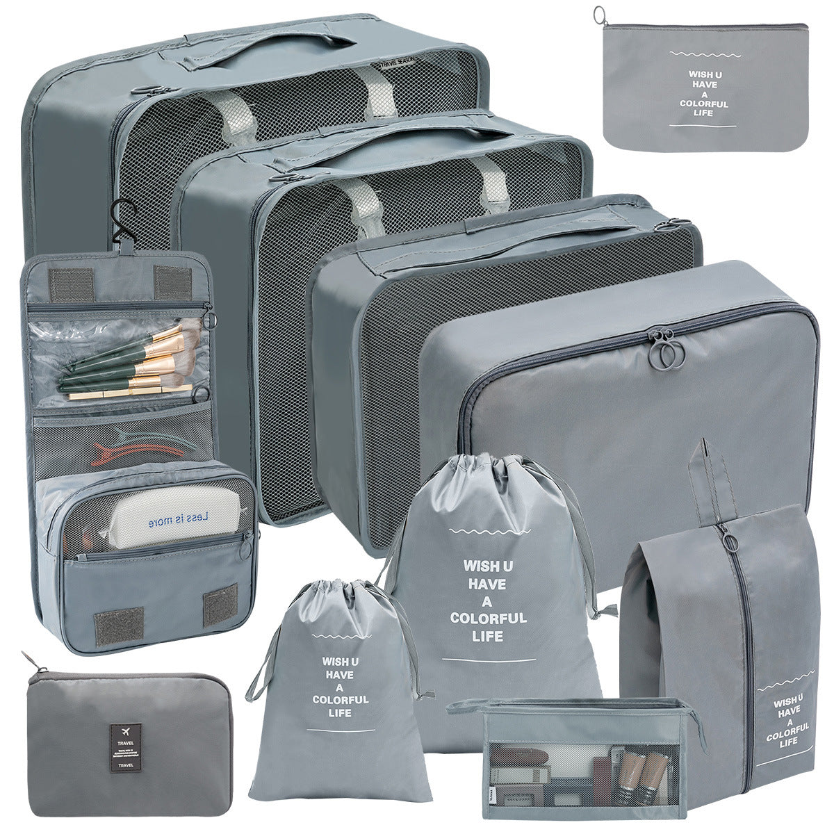 KAWELL Travel Storage Bag Set — 11-Piece Digital & Toiletry Organizer with Cosmetic Pouch, Shoe Bag & Packing Cubes
