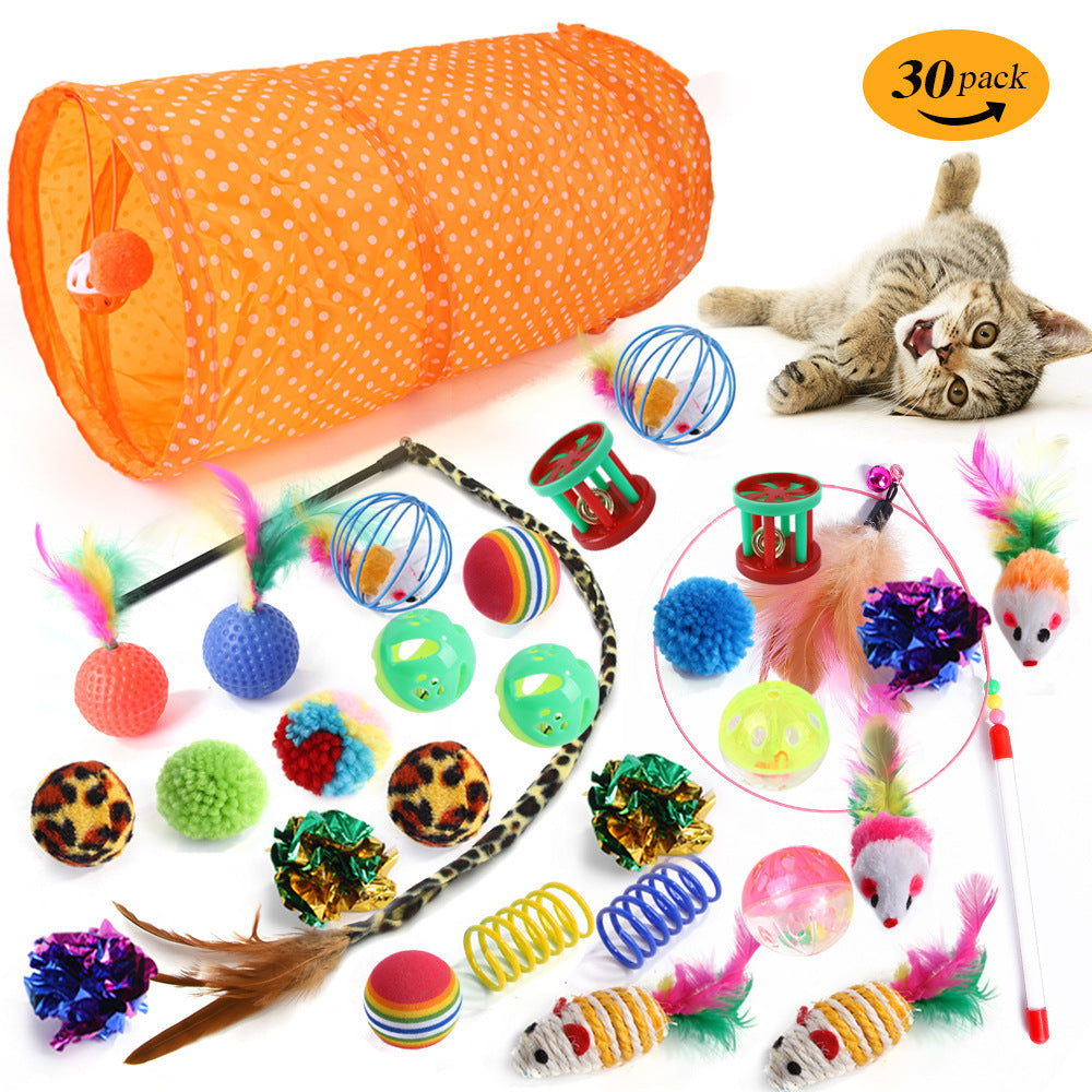 Interactive Cat Toy Set – Tunnel, Feather Wand, Plush Mouse & Sound Toys for Indoor Cats
