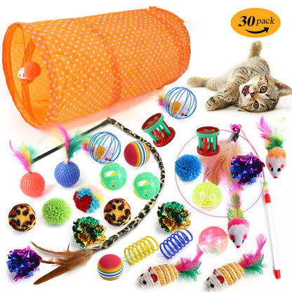 Interactive Cat Toy Set – Tunnel, Feather Wand, Plush Mouse & Sound Toys for Indoor Cats