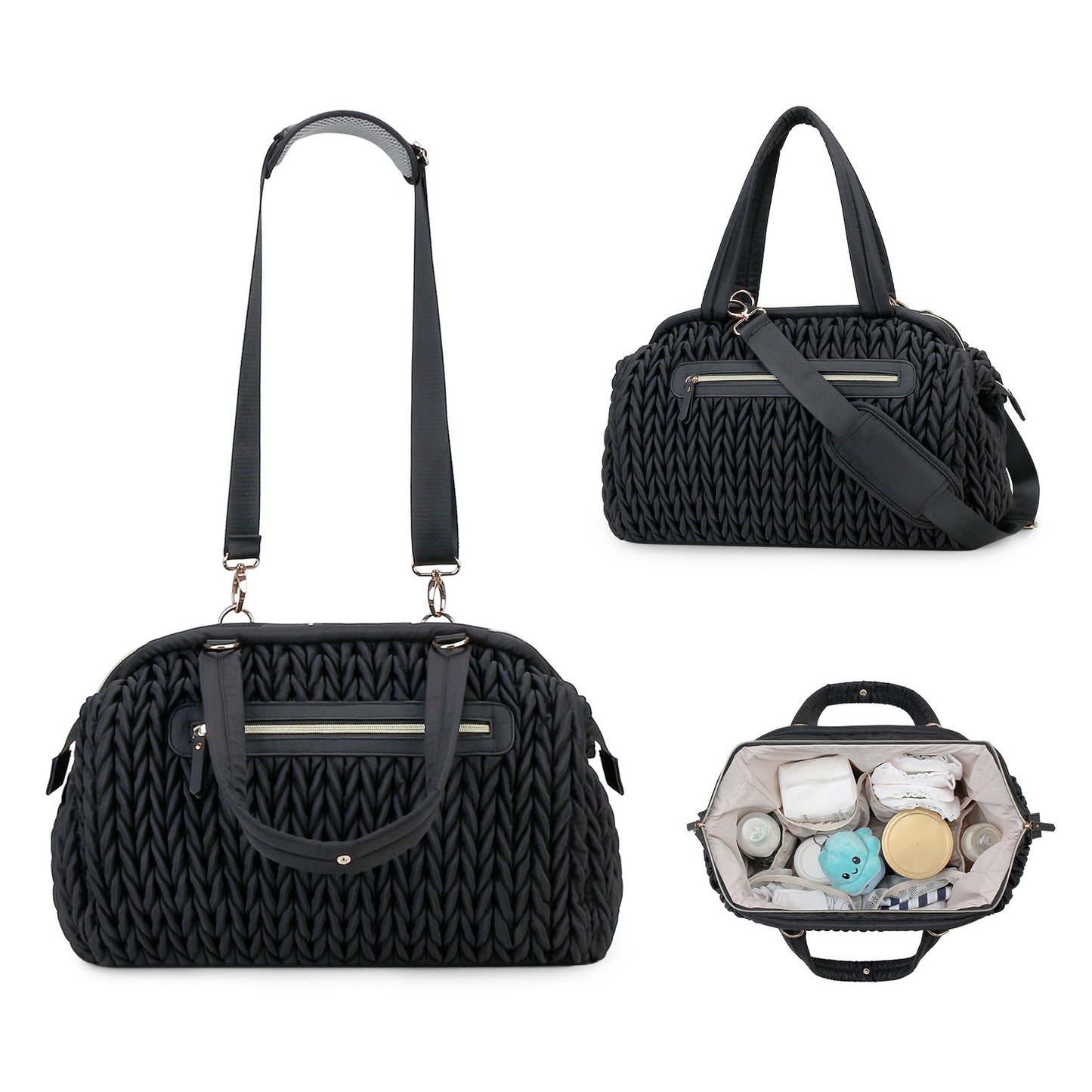 Embroidery Mommy Bag — Large Capacity Waterproof Shoulder Diaper Bag with Bottle Insulation