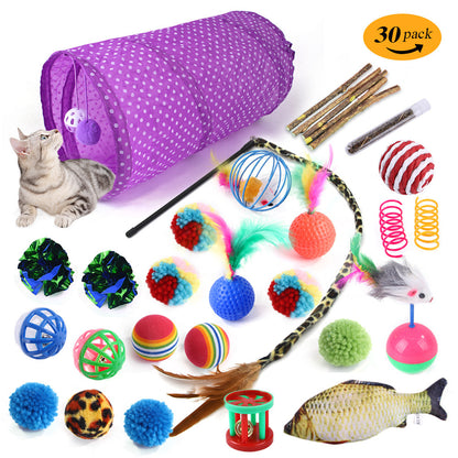 Interactive Cat Toy Set – Tunnel, Feather Wand, Plush Mouse & Sound Toys for Indoor Cats