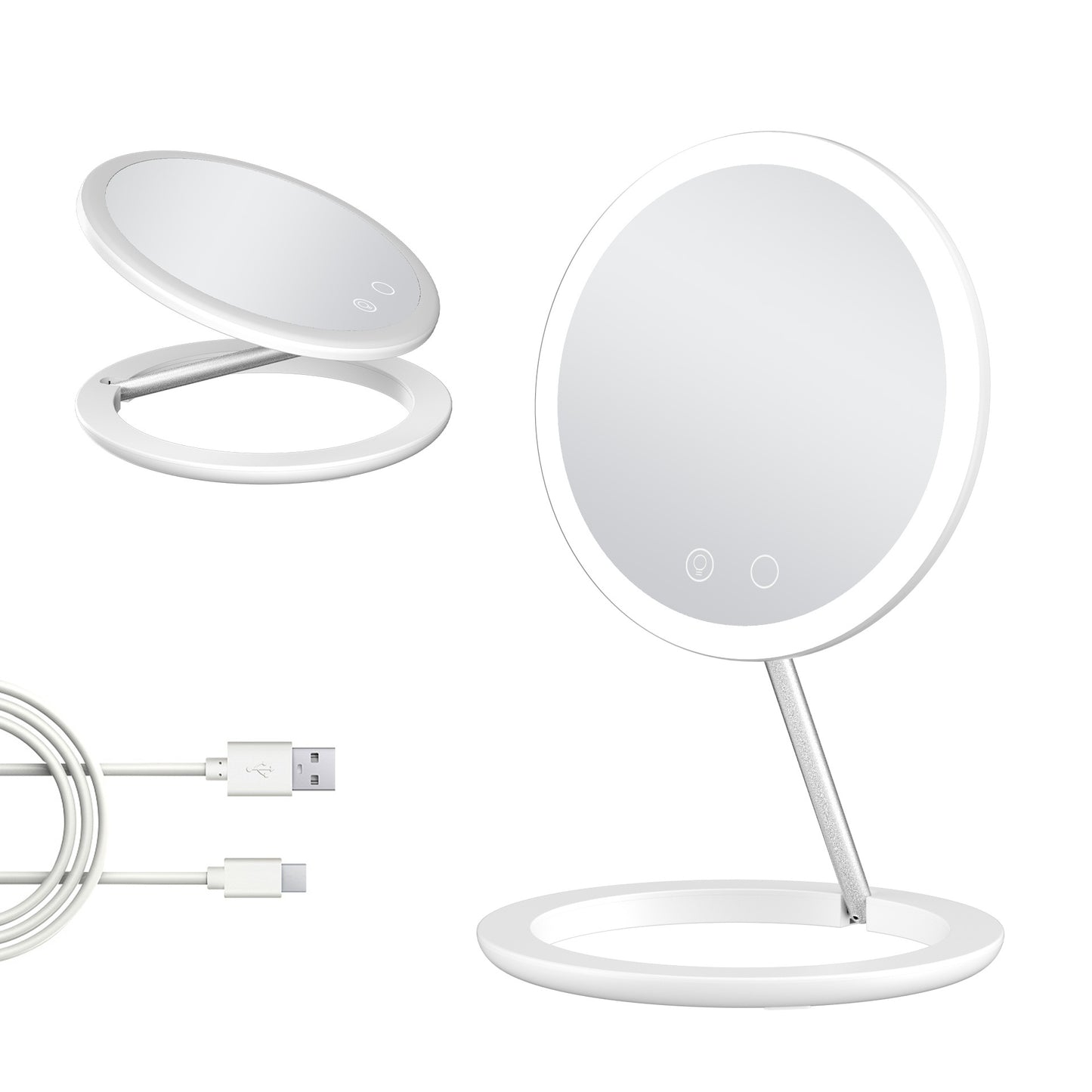 Folding Travel LED Makeup Mirror with Lights — Portable Compact Vanity Mirror (MR-L1051C)