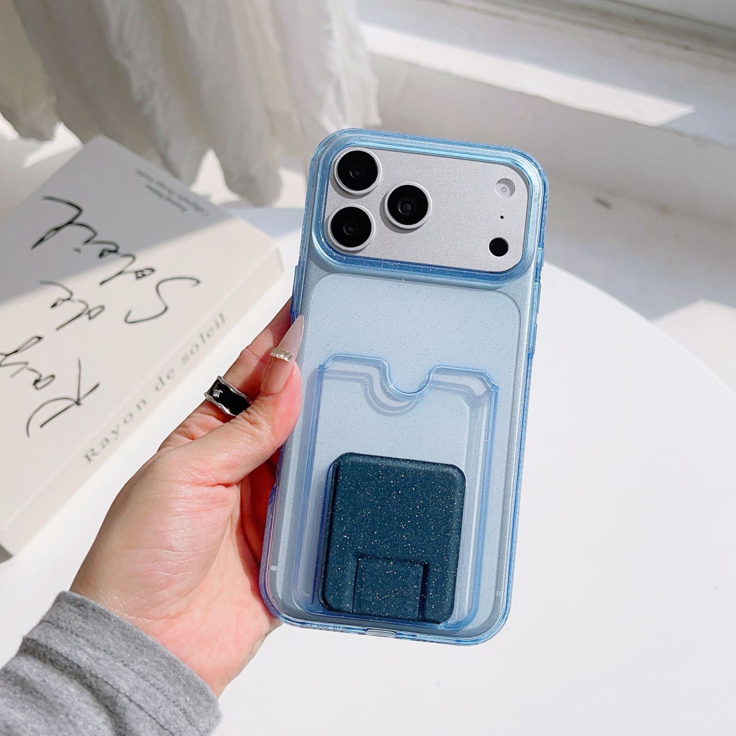 For iPhone 17 Pro Max Glitter Case with Card Holder & Kickstand – Sparkle Wallet Phone Cover