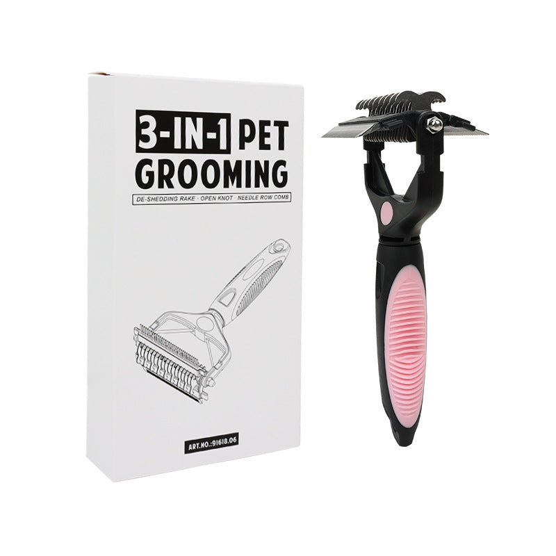 3-in-1 Pet Dematting Comb for Dogs & Cats – Deshedding Slicker Brush with Knot Remover