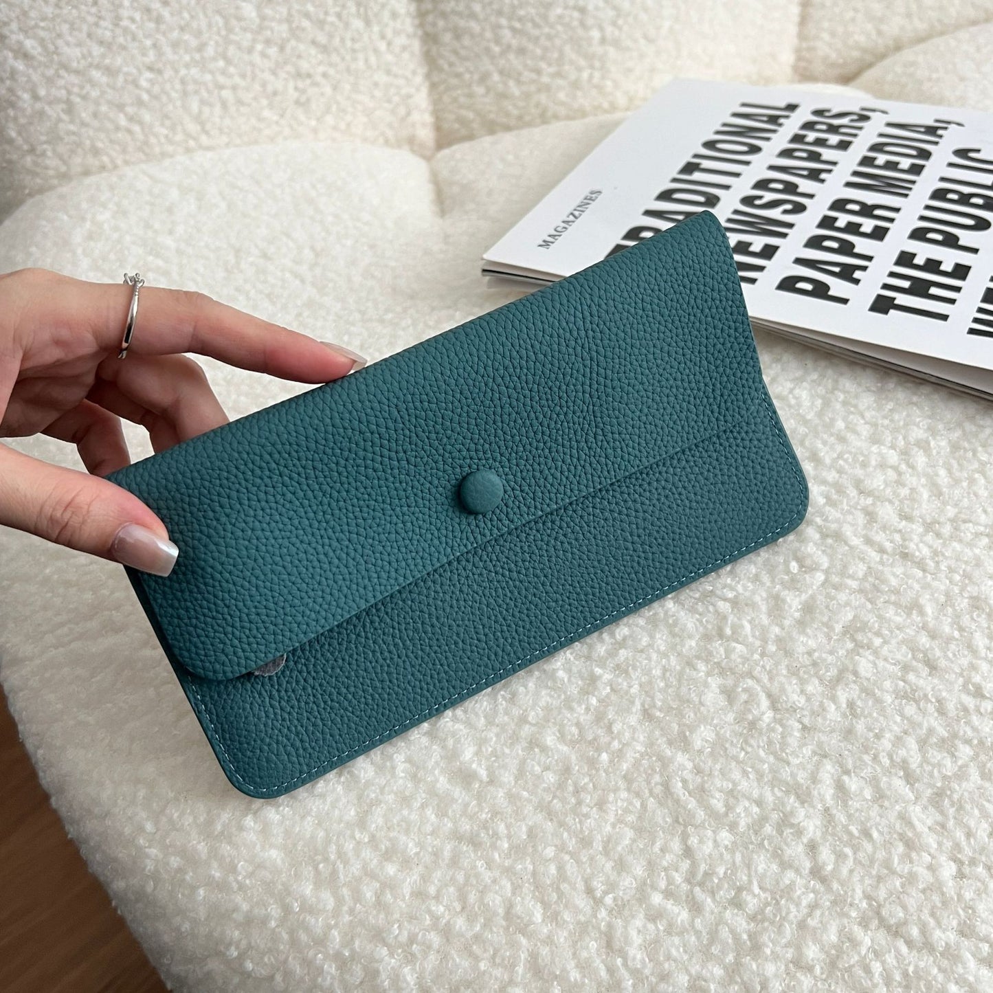 Women's Genuine Leather Long Wallet – Ultra-Thin Slim Card Holder & Bill Organizer (10 Colors)
