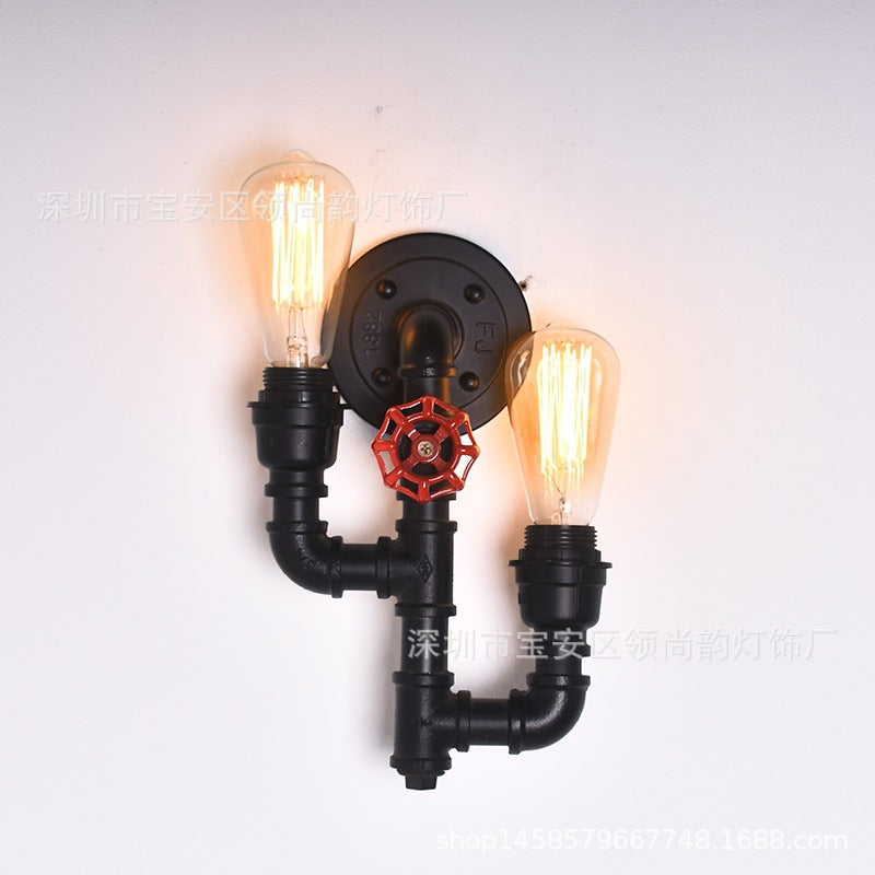 Vintage Industrial Double Head Wall Sconce – Wrought Iron Pipe Light for Bar, Restaurant & Hallway