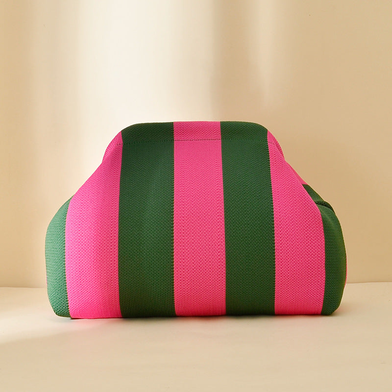 Striped Knitted Clutch Bag | Large Capacity Portable Cosmetic & Beach Bag for Women