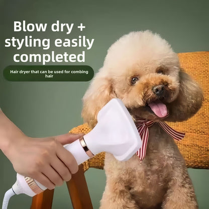 2-in-1 Pet Hair Dryer and Grooming Brush - Professional Dog & Cat Blow Dryer with Detangling Comb for Home Pet Grooming