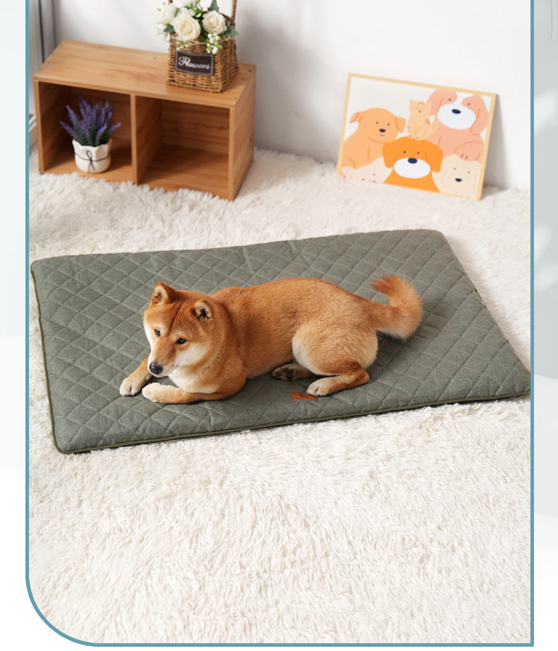 Linen Dog Mat – Washable, All-Season Pet Kennel Pad for Dogs & Cats (L Size)