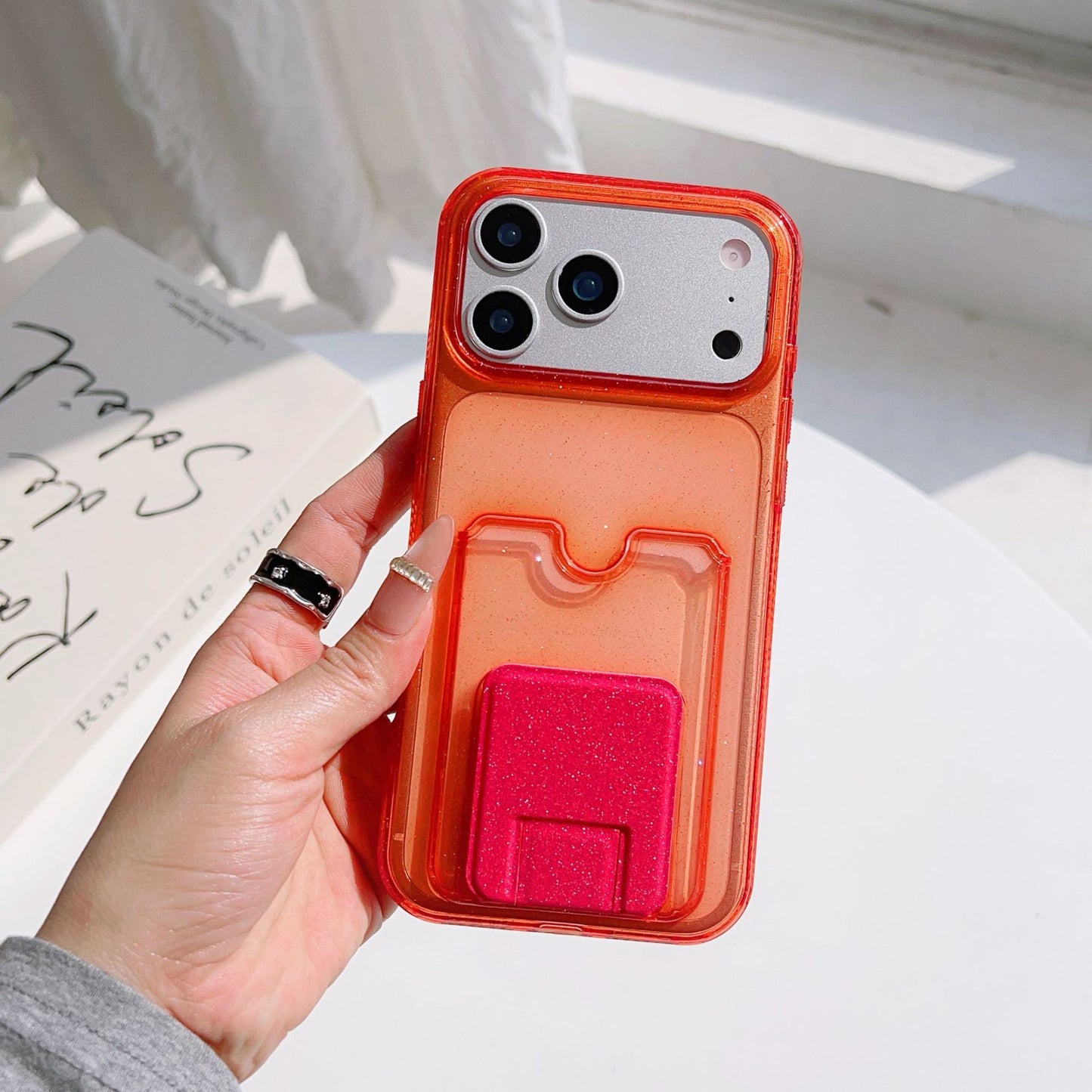 For iPhone 17 Pro Max Glitter Case with Card Holder & Kickstand – Sparkle Wallet Phone Cover