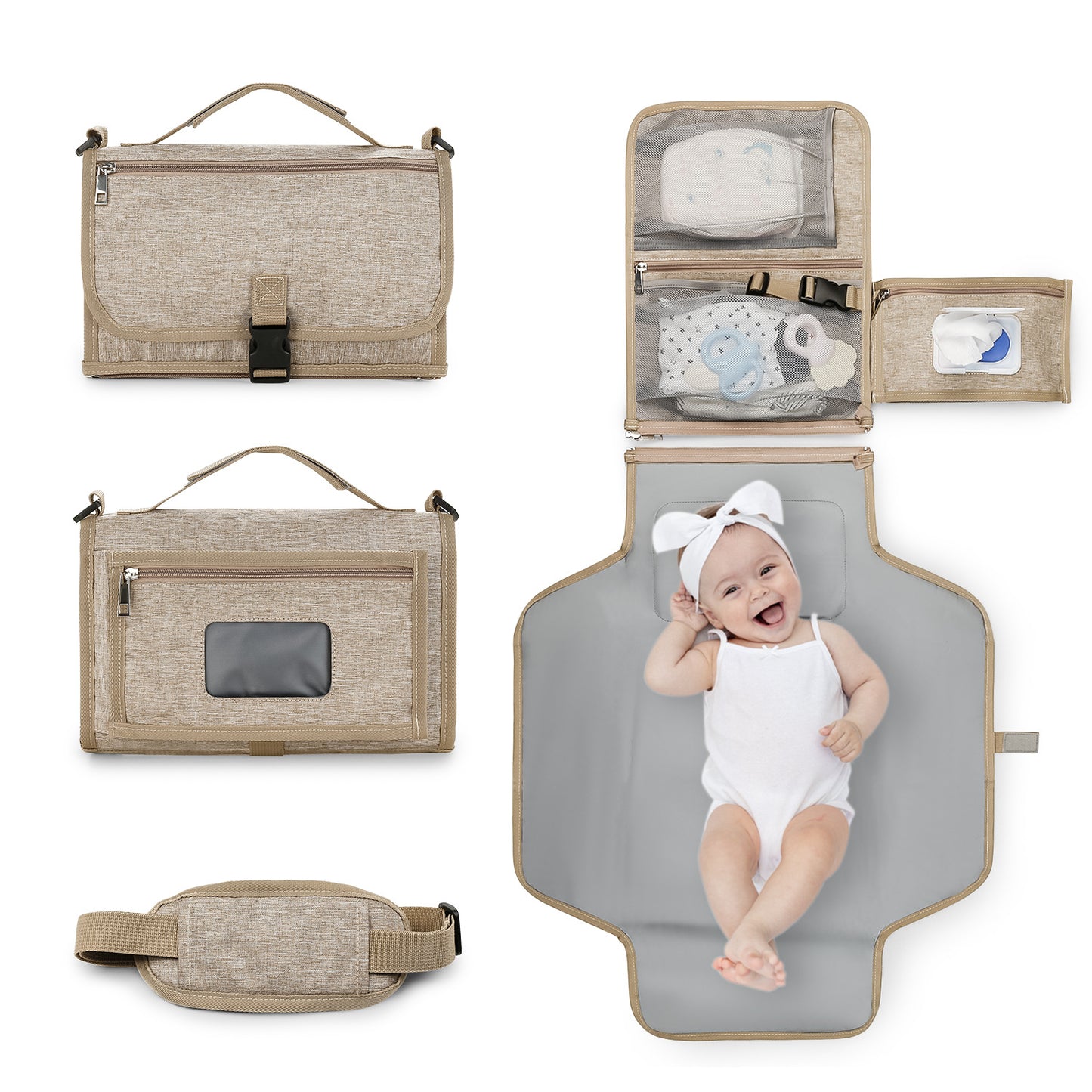 Large Portable Baby Diaper Changing Pad – Waterproof Foldable Mat with Shoulder Strap & Wipe Pocket