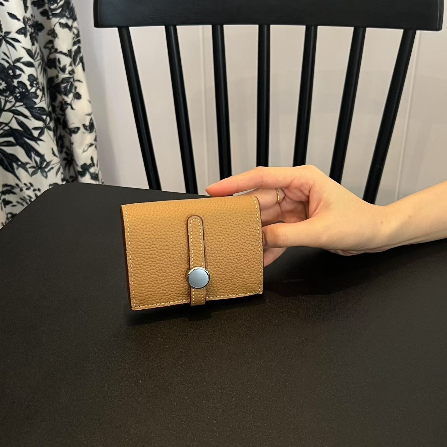 Genuine Leather Mini Wallet for Women – Slim Coin Purse with Strap Buckle & ID Window