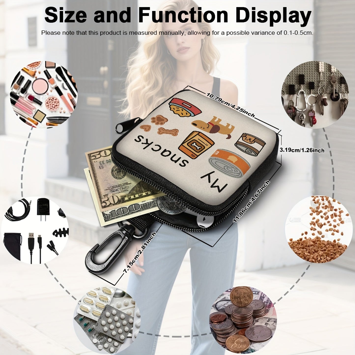 Portable Pet Snack Bag | Cartoon Zipper Pouch for Dog Training & Walks