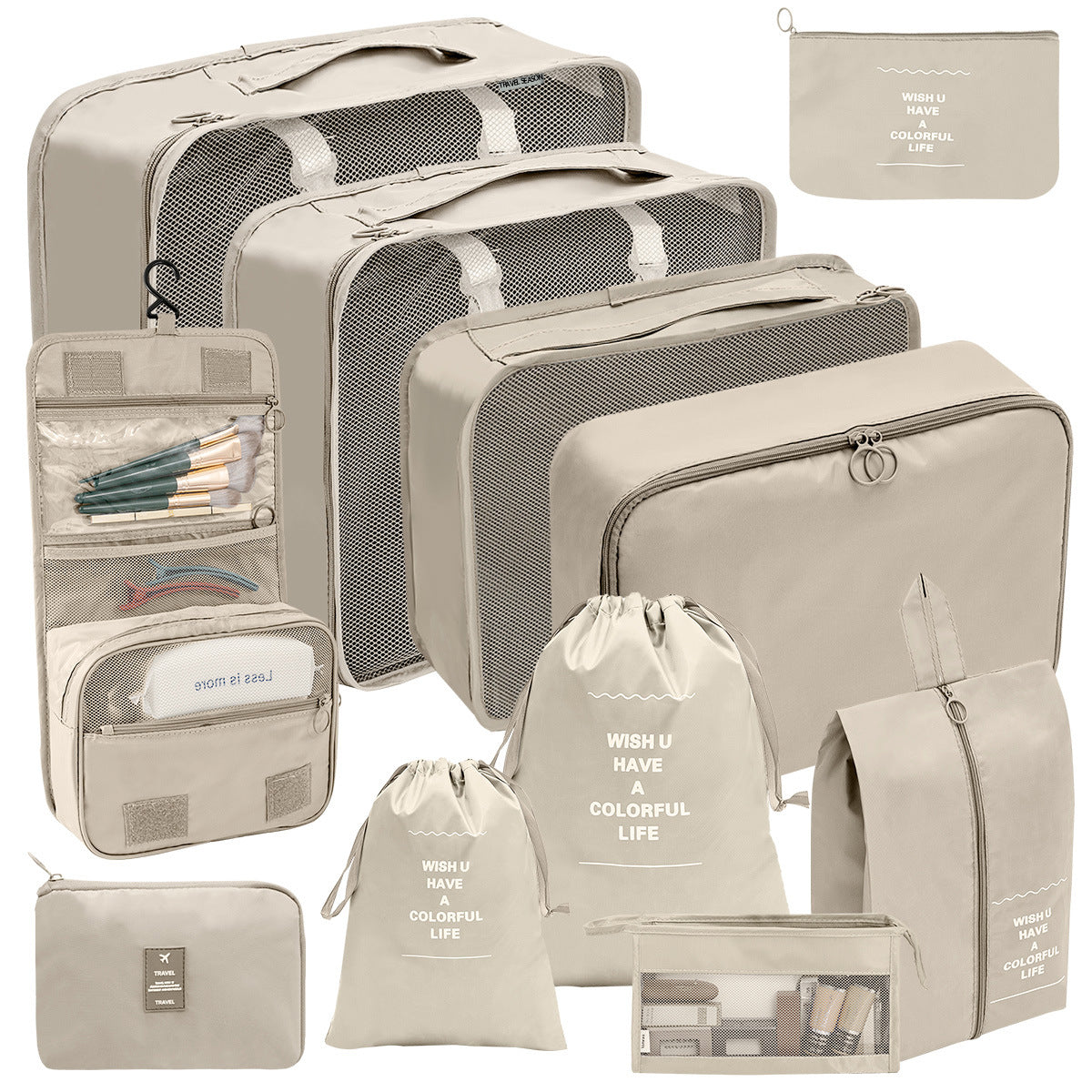 KAWELL Travel Storage Bag Set — 11-Piece Digital & Toiletry Organizer with Cosmetic Pouch, Shoe Bag & Packing Cubes