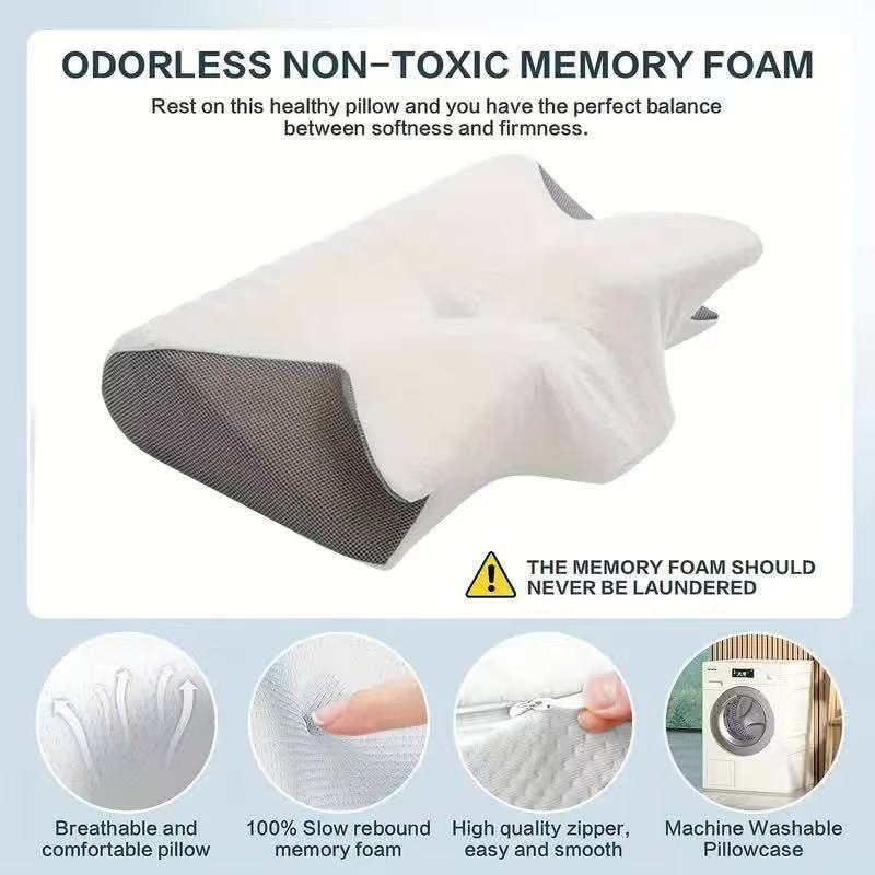 Memory Foam Butterfly Pillow – Ergonomic Cervical Support Pillow with Ice Silk Cover