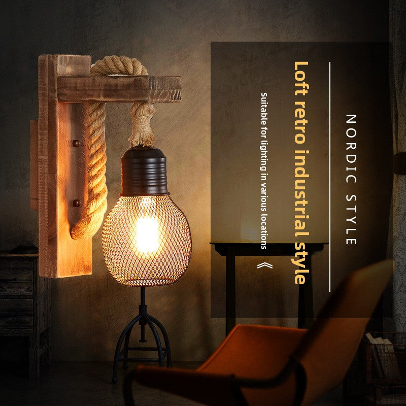 Rustic Wood LED Wall Sconce | Industrial Vintage Wall Lamp for Cafe, Bar, Restaurant & Bedroom