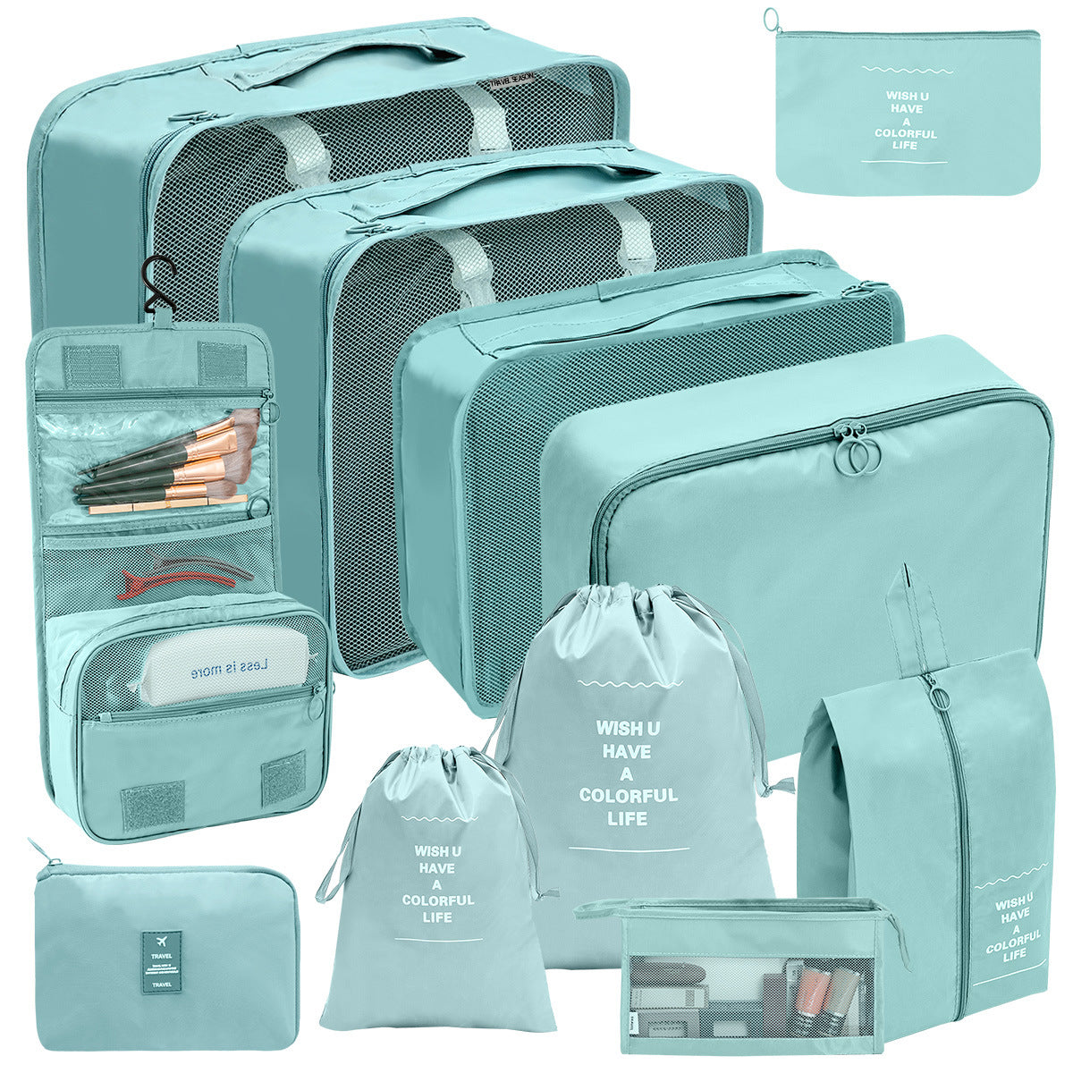 KAWELL Travel Storage Bag Set — 11-Piece Digital & Toiletry Organizer with Cosmetic Pouch, Shoe Bag & Packing Cubes