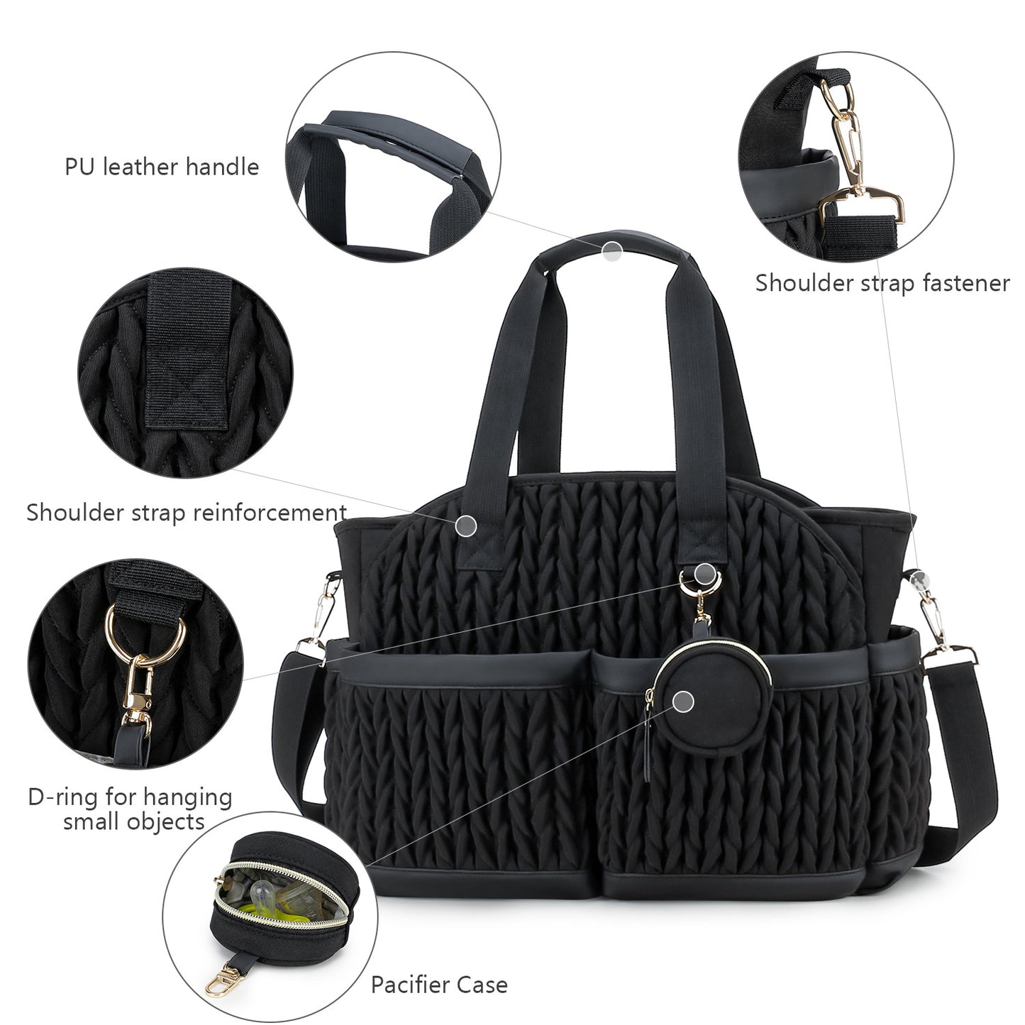 Embroidery Mommy Bag – Shoulder & Portable Diaper Storage Bag, 4 Colors
