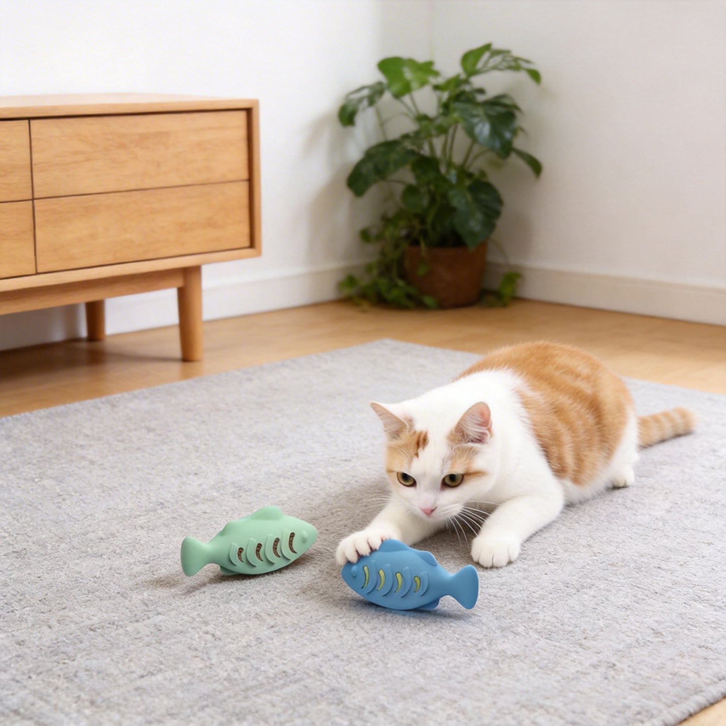 Cat Catnip Toy – Self-Play Grinding Tooth Teaser with Optional Catnip Ball | Blue Green Beige