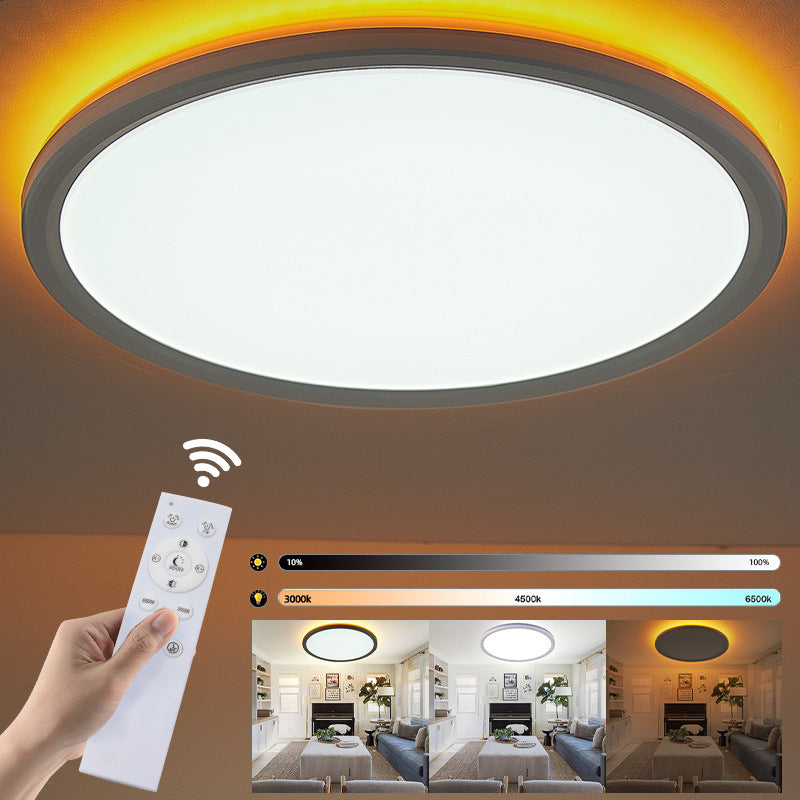 KAWELL Smart LED Ceiling Light – RGB Backlight + 3-Color Dimming, Ultra-Thin Round Panel, 24W, Infrared & WiFi Control (White/Black Frame)