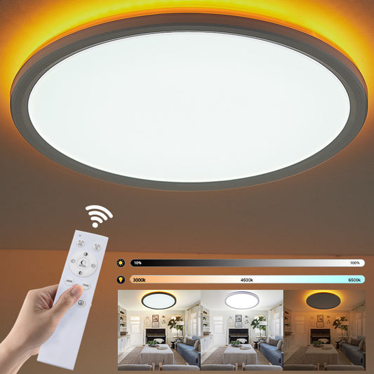 KAWELL Smart LED Ceiling Light – RGB Backlight + 3-Color Dimming, Ultra-Thin Round Panel, 24W, Infrared & WiFi Control (White/Black Frame)