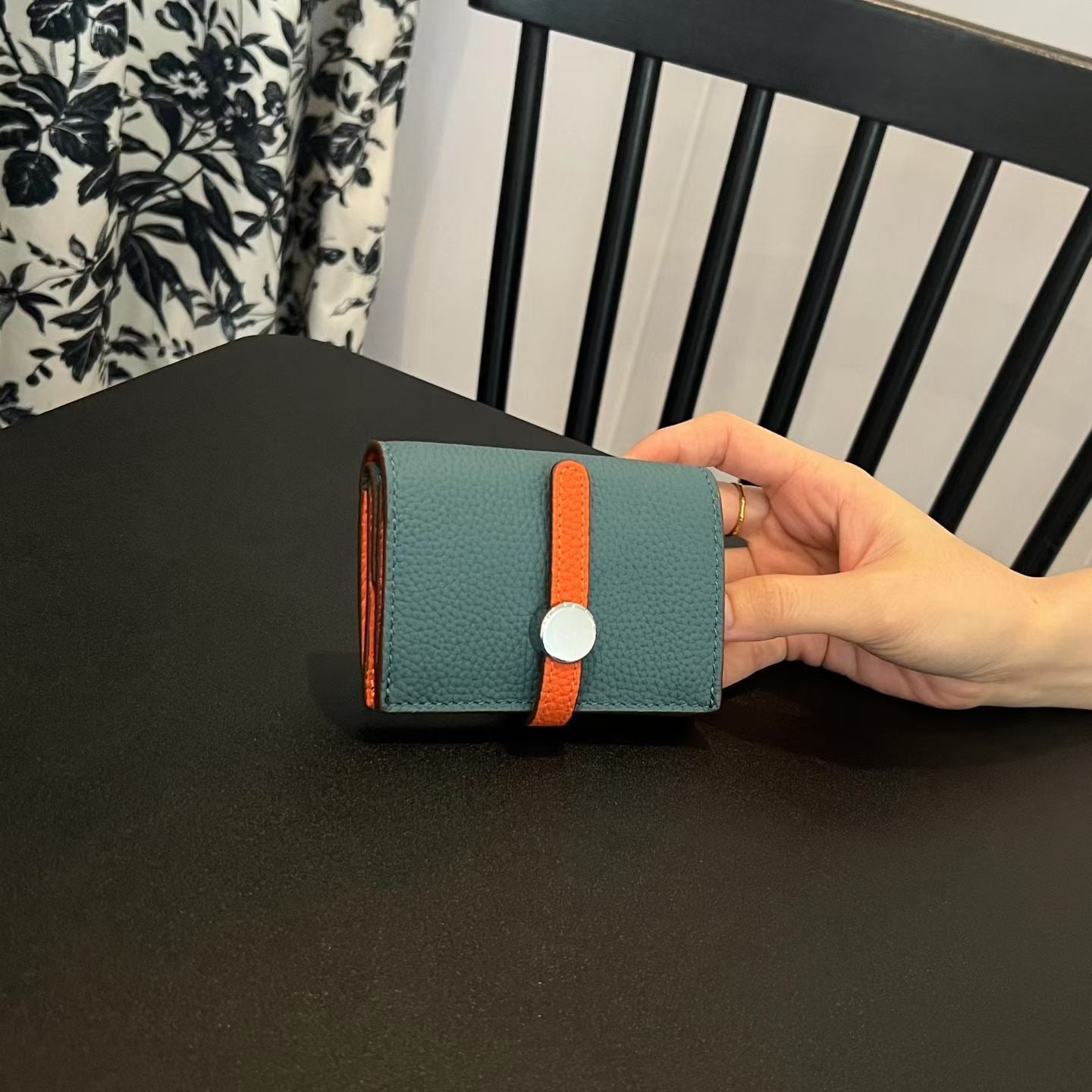 Genuine Leather Mini Wallet for Women – Slim Coin Purse with Strap Buckle & ID Window