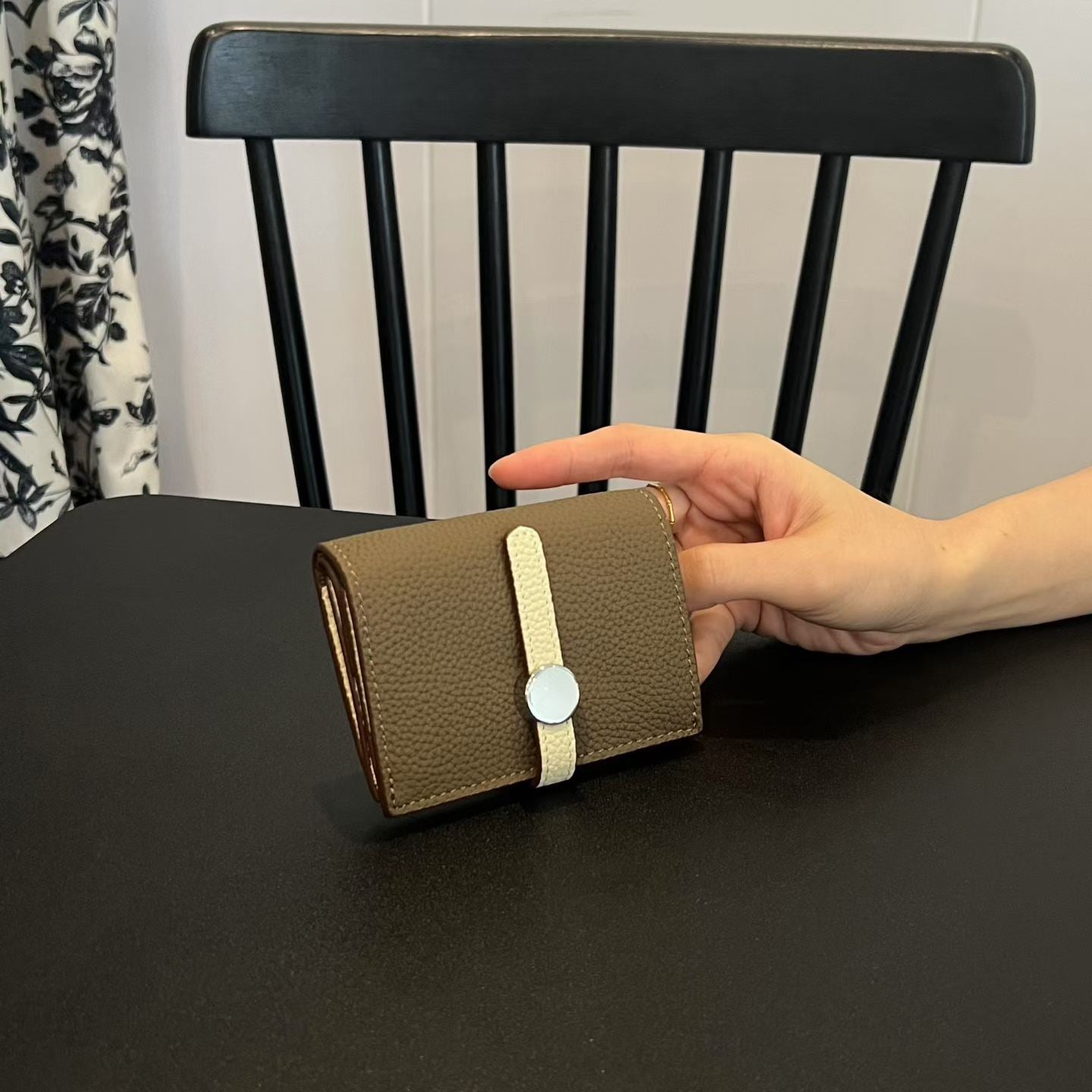 Genuine Leather Mini Wallet for Women – Slim Coin Purse with Strap Buckle & ID Window