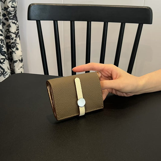 Genuine Leather Mini Wallet for Women – Slim Coin Purse with Strap Buckle & ID Window
