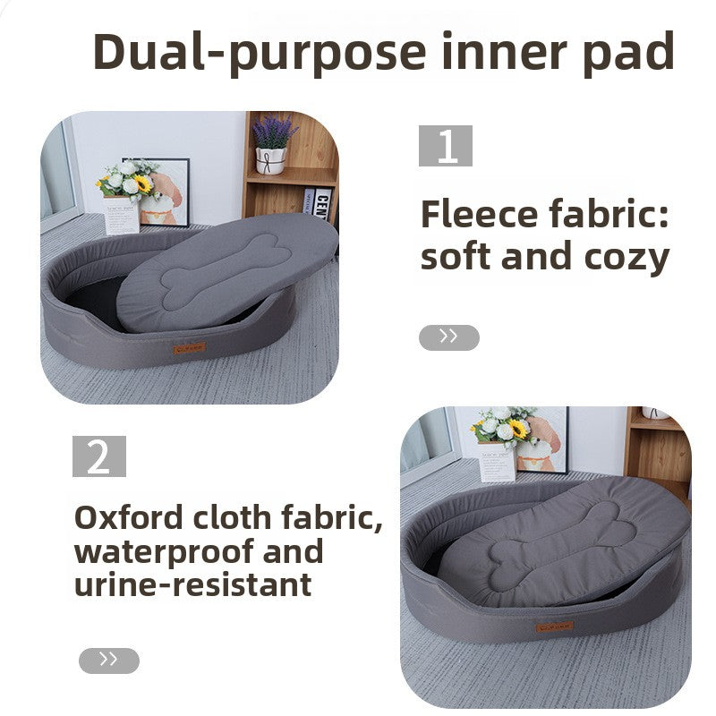 KAWELL Fleece Dog Nest Bed – Bite-Resistant Oxford Cloth, Waterproof, 4 Colors
