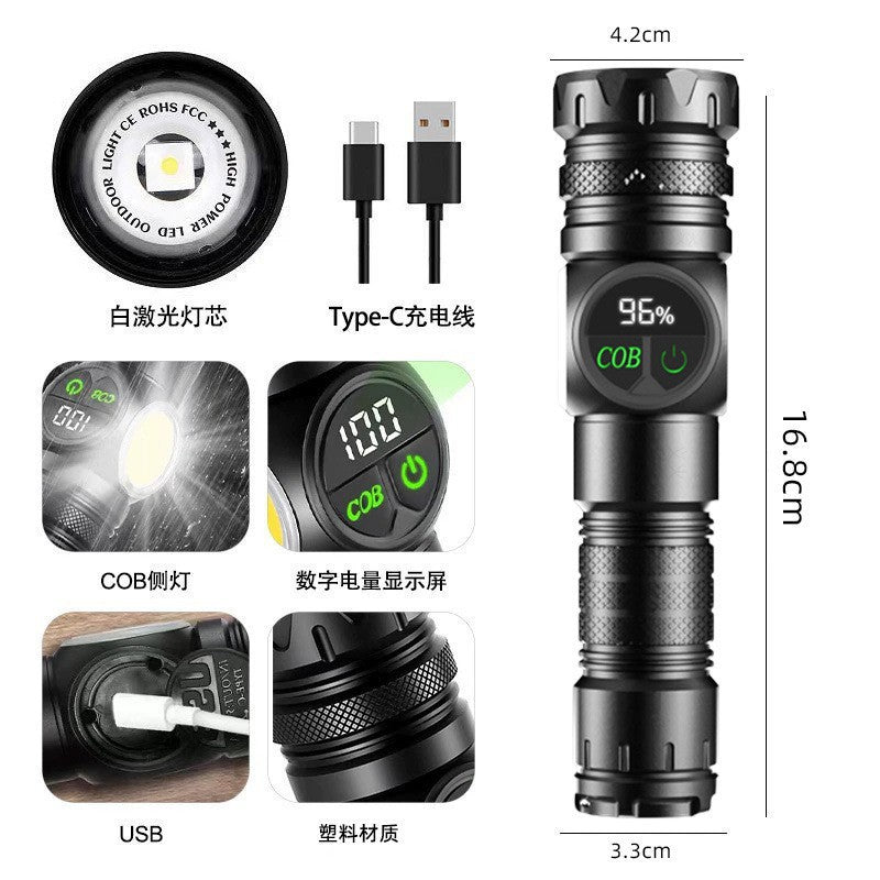 KAWELL High Power White Laser Flashlight – Rechargeable, Zoomable, Digital Display, Outdoor Searchlight