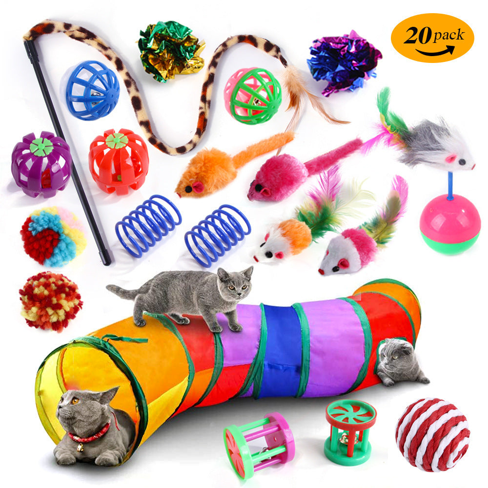 Interactive Cat Toy Set – Tunnel, Feather Wand, Plush Mouse & Sound Toys for Indoor Cats