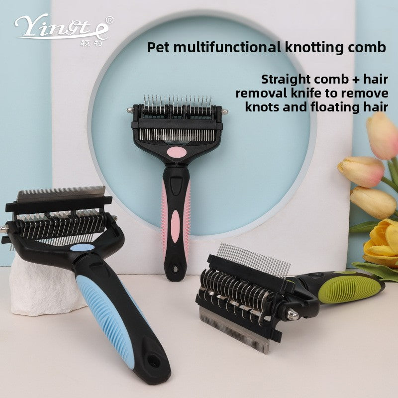 3-in-1 Pet Dematting Comb for Dogs & Cats – Deshedding Slicker Brush with Knot Remover