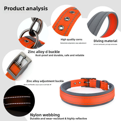 Neoprene Dog Collar – Reflective Comfortable Neck Collar for Small Medium Large Dogs