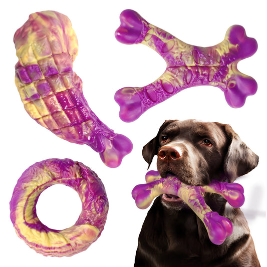 Nylon Dog Chew Toy 3-Pack | Beef Flavored Durable Molar & Interactive Teeth Grinding Toy
