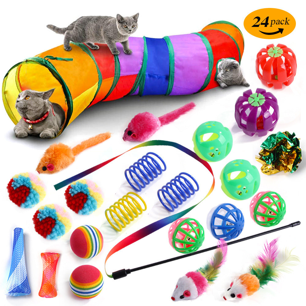 Interactive Cat Toy Set – Tunnel, Feather Wand, Plush Mouse & Sound Toys for Indoor Cats