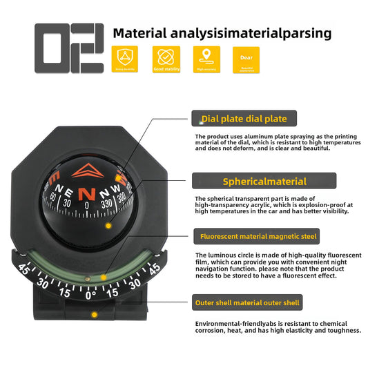 KAWELL High Precision Multifunctional Compass – Luminous, Car & Outdoor Hiking Navigation