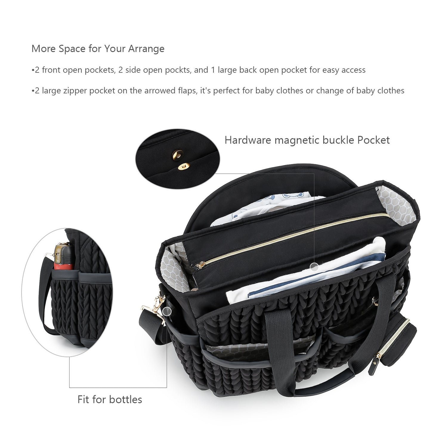 Embroidery Mommy Bag – Shoulder & Portable Diaper Storage Bag, 4 Colors