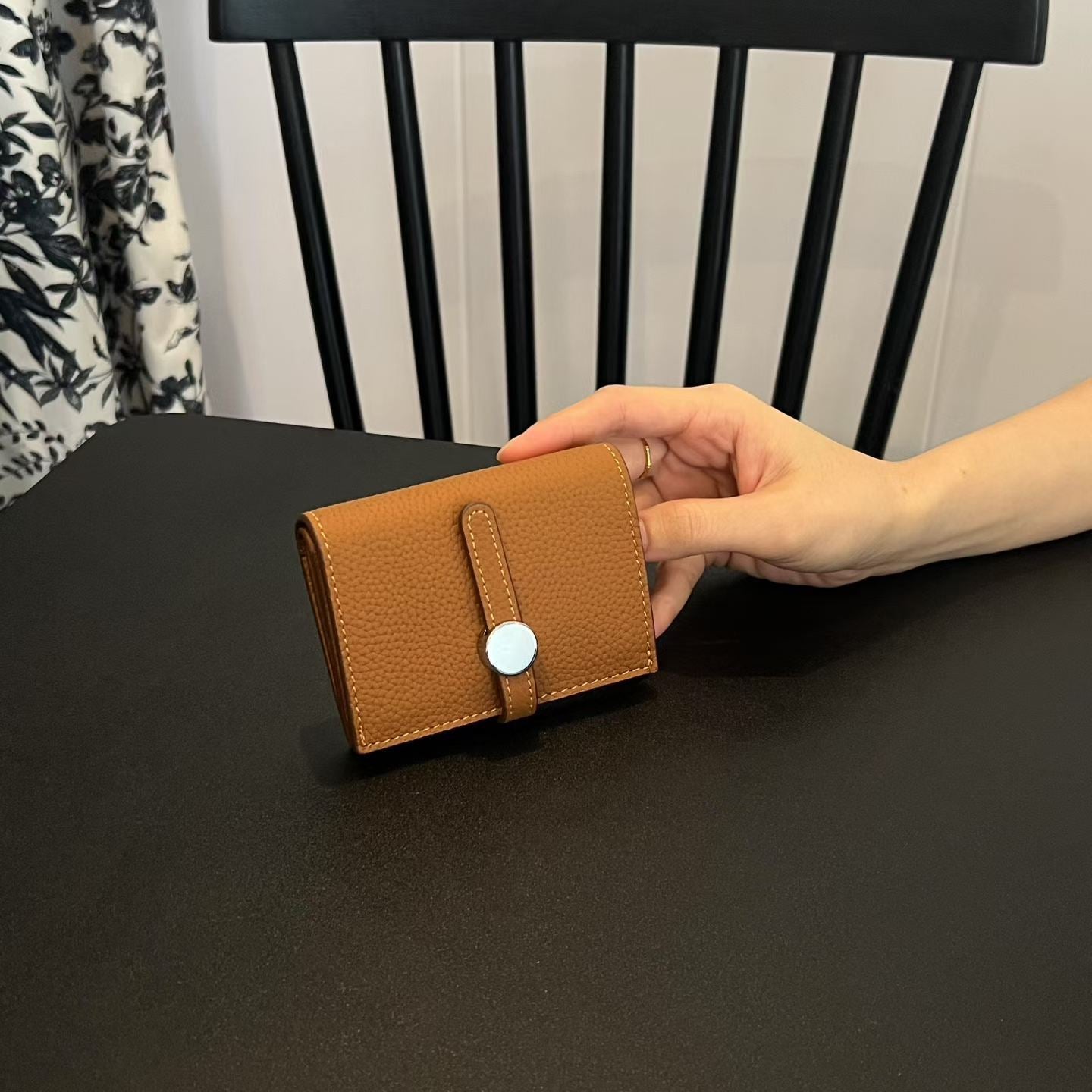 Genuine Leather Mini Wallet for Women – Slim Coin Purse with Strap Buckle & ID Window