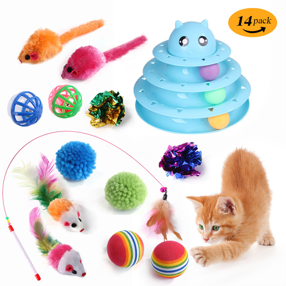 Interactive Cat Toy Set – Tunnel, Feather Wand, Plush Mouse & Sound Toys for Indoor Cats